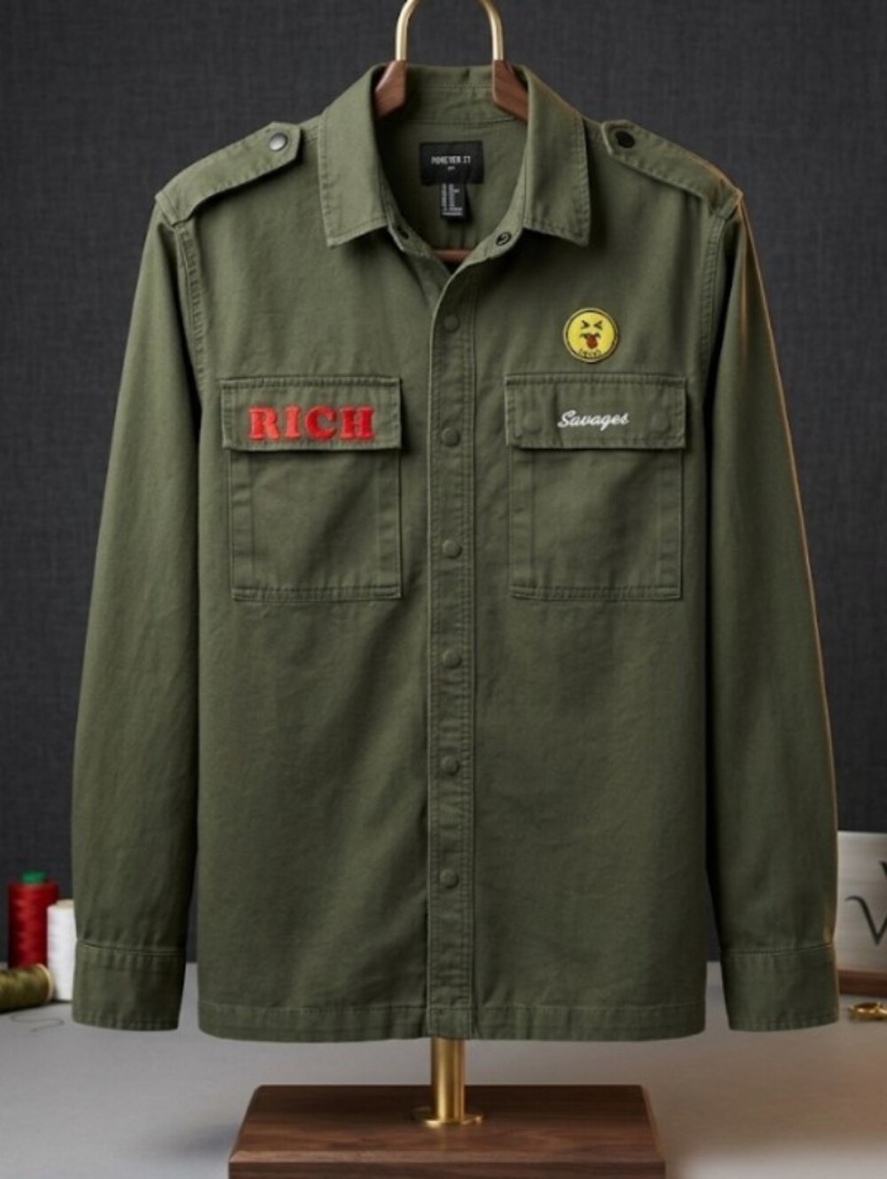 Forever 21 Military Style Utility Over Shirt Custom Patches (Sz XS) Oversized